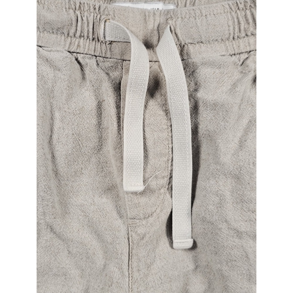 Zara Linen Blend Pull On Shorts Beige Elastic Waist Womens Medium Distressed - Picture 3 of 10